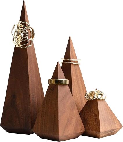4pcs Walnut Ring Display Holder Handcrafted Wood Ring Cone Holders Set for Selling, Retail Storage Organizer,Championship/Baseball/Middle Finger Ring Holder in Saudi Arabia