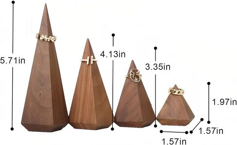 4pcs Walnut Ring Display Holder Handcrafted Wood Ring Cone Holders Set for Selling, Retail Storage Organizer,Championship/Baseball/Middle Finger Ring Holder in Saudi Arabia