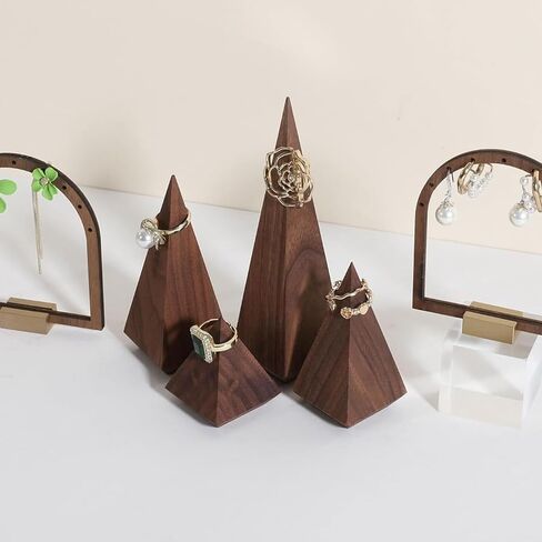 4pcs Walnut Ring Display Holder Handcrafted Wood Ring Cone Holders Set for Selling, Retail Storage Organizer,Championship/Baseball/Middle Finger Ring Holder in Saudi Arabia