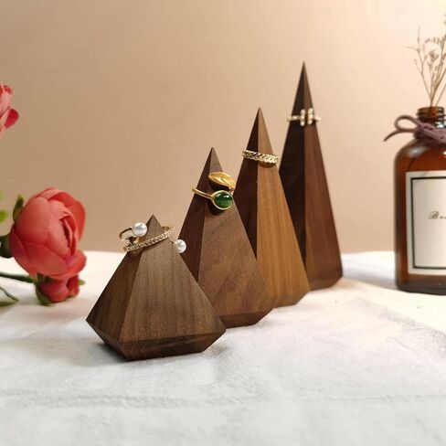 4pcs Walnut Ring Display Holder Handcrafted Wood Ring Cone Holders Set for Selling, Retail Storage Organizer,Championship/Baseball/Middle Finger Ring Holder in Saudi Arabia
