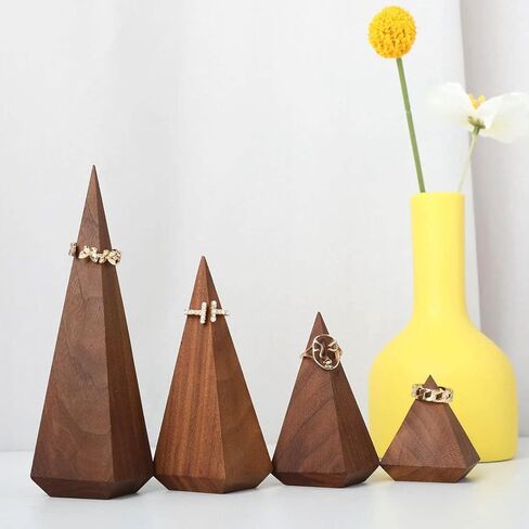 4pcs Walnut Ring Display Holder Handcrafted Wood Ring Cone Holders Set for Selling, Retail Storage Organizer,Championship/Baseball/Middle Finger Ring Holder in Saudi Arabia