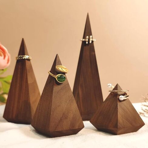 4pcs Walnut Ring Display Holder Handcrafted Wood Ring Cone Holders Set for Selling, Retail Storage Organizer,Championship/Baseball/Middle Finger Ring Holder in Saudi Arabia