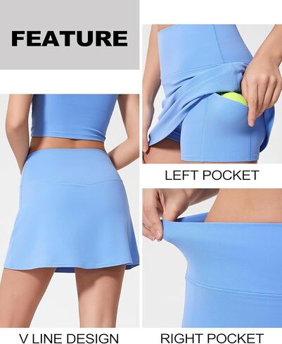 نساء تنس تنس غولف تنورات عالية محيط بخصرها سراويل مدمجة مع جيوب جانبية skort الرياضية للتمرين in Kuwait