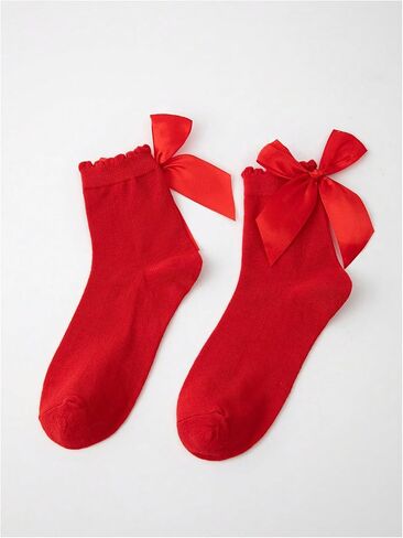 SHENHE Women's Kawaii Bow Socks Ruffle Frilly Above Ankle Socks Cute Holiday Socks in Saudi Arabia