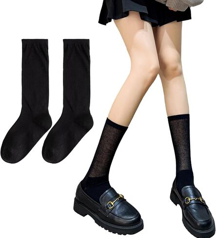 Triplewood Summer Sheer Knee High Socks Stockings for Women Girls Y2K Seamless Calf Socks in Kuwait