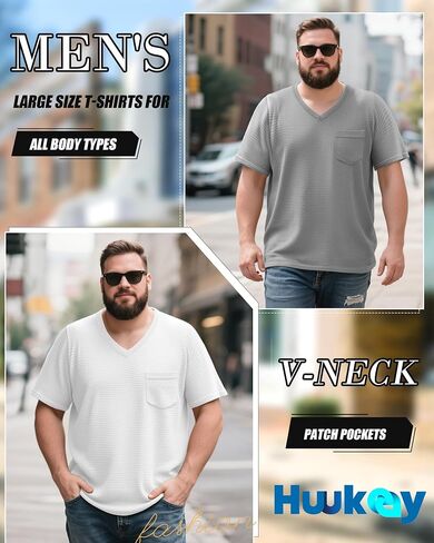 Huukeay 3 Pack Men's Big and Tall Short Sleeve Shirt Waffle V Neck Tops Summer Work Casual Tees with Pocket in Kuwait