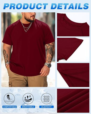 3 Pack Men's Big and Tall Cotton T-Shirts L-5XL Workout Raglan Short Sleeve Shirts Athletic Tops Casual Summer Tees in Saudi Arabia