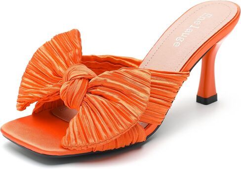 Women's Bow Knot Heeled Sandals Open Toe Low Kitten Heels Mules Sandals Slip On Pleated Wedding Bridal Party Dress Shoes in Saudi Arabia