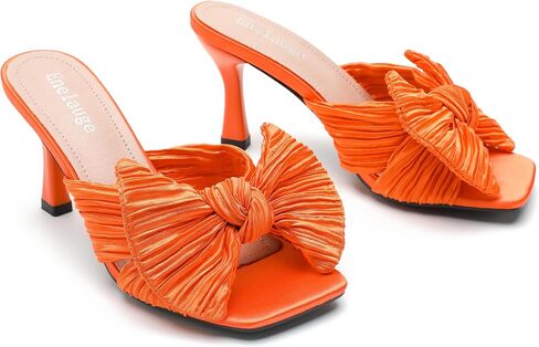 Women's Bow Knot Heeled Sandals Open Toe Low Kitten Heels Mules Sandals Slip On Pleated Wedding Bridal Party Dress Shoes in Saudi Arabia