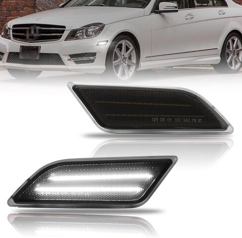 Front Fender LED Side Marker Lights for 2012-2014 Mer-cedes Ben-z W204 LCI C250 C300 C350 C-Class, Smoked Lens Side Bumper Marker Lamps, White LED Side Markers Turn Signal Lights, 2 PCS in Saudi Arabia