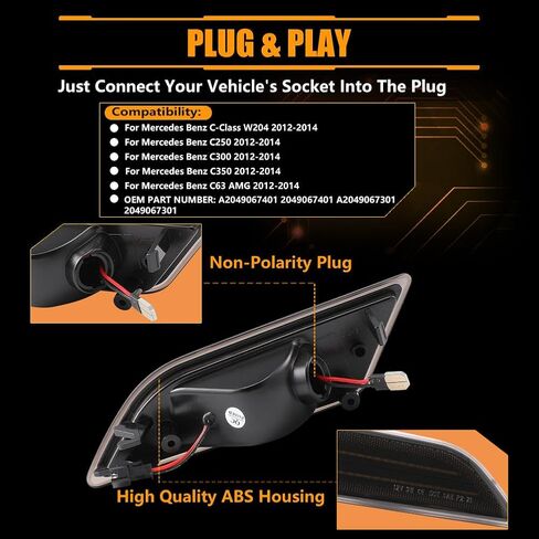 Front Fender LED Side Marker Lights for 2012-2014 Mer-cedes Ben-z W204 LCI C250 C300 C350 C-Class, Smoked Lens Side Bumper Marker Lamps, White LED Side Markers Turn Signal Lights, 2 PCS in Saudi Arabia