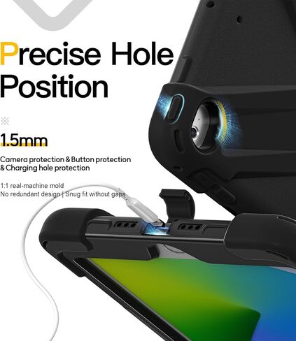 حافظة BRAECN iPad Mini5، حافظة iPad Mini4 Shockpoof بثلاث طبقات للحماية من السقوط، غطاء متين واقٍ للخدمة الشاقة مع حامل دوار 360 درجة/حزام يد وحزام كتف لجهاز iPad Mini 2019 (أسود) in Saudi Arabia