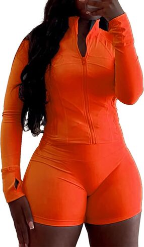 XZLUFNY Two Piece Short Sets for Women Long Sleeve Sport Jacket Bodycon Short Tracksuit Sweatsuit in Kuwait