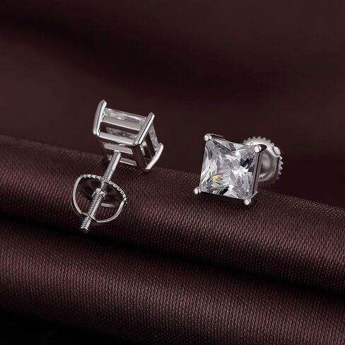 18K أبيض مطلي بالذهب محاكاة أقراط الماس للرجال للنساء مكعبات الزركونيا Querts arics 925 Sterling Silver Silver Back CZ Stud arrings 4mm-8mm للجنسين in Kuwait