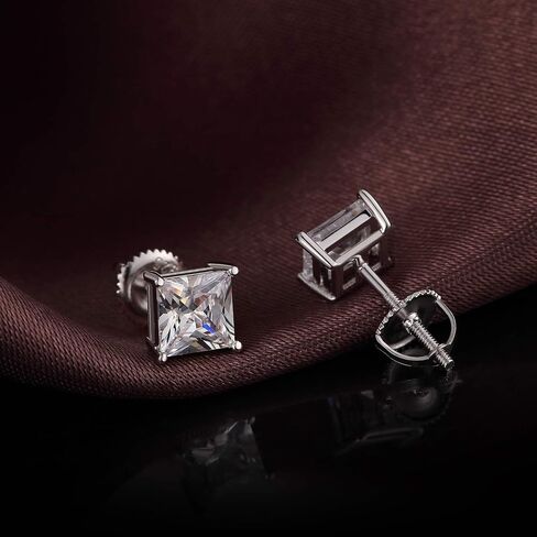 18K أبيض مطلي بالذهب محاكاة أقراط الماس للرجال للنساء مكعبات الزركونيا Querts arics 925 Sterling Silver Silver Back CZ Stud arrings 4mm-8mm للجنسين in Kuwait