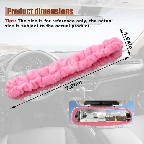 Elastic Plush Auto Rear View Mirror Protector - Stretchy Comfortable Car Rearview Mirror Cover - Automotive Interior Rearview Mirror Decorations - Car Mirror Accessories Universal for Vehicles (Pink) in Kuwait