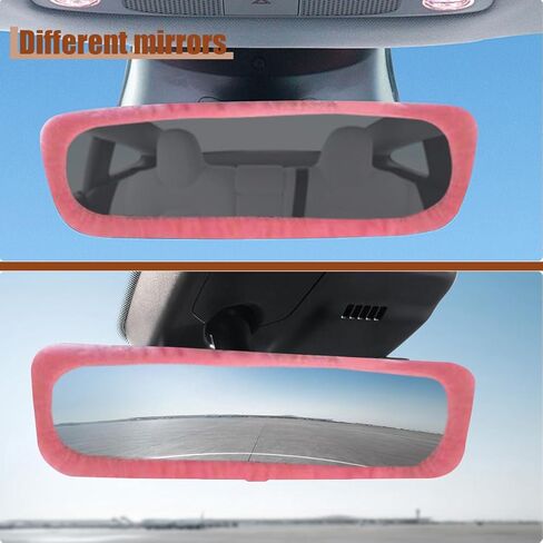 Elastic Plush Auto Rear View Mirror Protector - Stretchy Comfortable Car Rearview Mirror Cover - Automotive Interior Rearview Mirror Decorations - Car Mirror Accessories Universal for Vehicles (Pink) in Kuwait