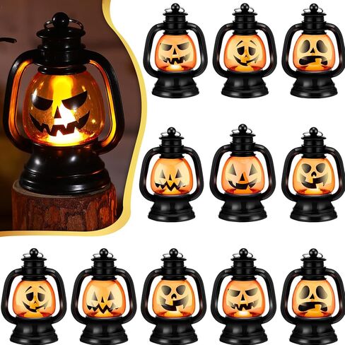 ROCEEI 12 Pcs Halloween Mini Lantern With Flickering LED Candle - 3.54 Inch Pumpkin Decoration Bulk Hanging Table Centerpiece Portable Light up Party Decor for Indoor Outdoor in Kuwait