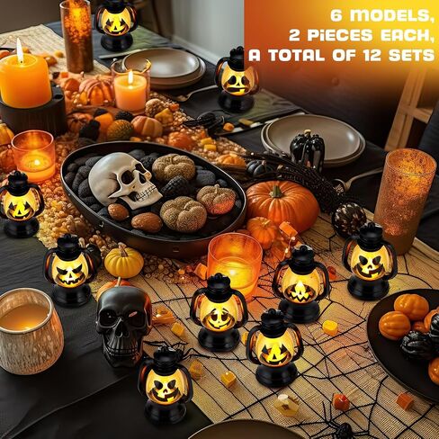 ROCEEI 12 Pcs Halloween Mini Lantern With Flickering LED Candle - 3.54 Inch Pumpkin Decoration Bulk Hanging Table Centerpiece Portable Light up Party Decor for Indoor Outdoor in Kuwait