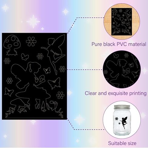 CREATCABIN 6 Sheets Christmas Fairy Mason Jar Decor Jar Sticker PVC Cutout Silhouettes Making Camping Decoration Scrapbook Ornaments Adhesive Waterproof for Glass Jar Lamp Diary Black 7.8x5.9 Inch in Saudi Arabia