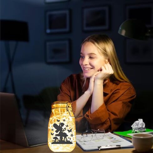 CREATCABIN 6 Sheets Christmas Fairy Mason Jar Decor Jar Sticker PVC Cutout Silhouettes Making Camping Decoration Scrapbook Ornaments Adhesive Waterproof for Glass Jar Lamp Diary Black 7.8x5.9 Inch in Saudi Arabia