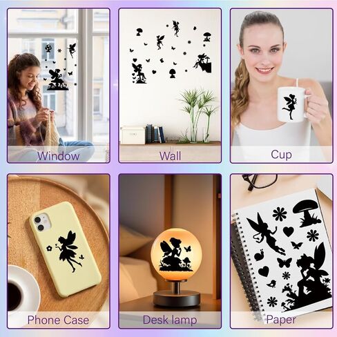 CREATCABIN 6 Sheets Christmas Fairy Mason Jar Decor Jar Sticker PVC Cutout Silhouettes Making Camping Decoration Scrapbook Ornaments Adhesive Waterproof for Glass Jar Lamp Diary Black 7.8x5.9 Inch in Saudi Arabia