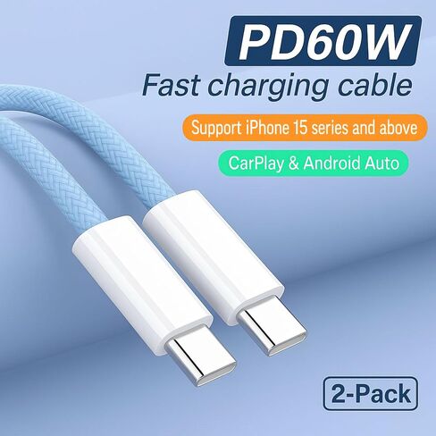 2 في 1 لكابل Apple USB إلى USB C (3.3FT/60W)، محول CarPlay لهاتف iPhone 15، كابل USB C مجدول لـ CarPlay، Android Auto، iPhone 15/15 Plus/15 Pro Max، iPad Pro/Air/Mini، جهاز التحكم عن بعد لتلفزيون أبل 3 in Saudi Arabia