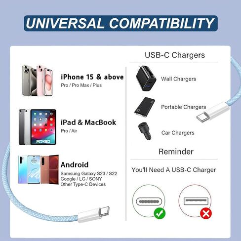 2 في 1 لكابل Apple USB إلى USB C (3.3FT/60W)، محول CarPlay لهاتف iPhone 15، كابل USB C مجدول لـ CarPlay، Android Auto، iPhone 15/15 Plus/15 Pro Max، iPad Pro/Air/Mini، جهاز التحكم عن بعد لتلفزيون أبل 3 in Saudi Arabia