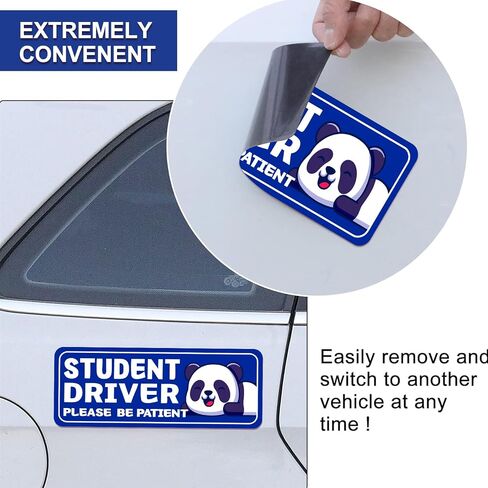 Student Driver Please Be Patient Car Magnet, Blue Panda Series Cute Picture, Patient with Reflective Magnetic Bumper Sticker Set Detachable, Novice Safety Signs.Set of 3 in Kuwait