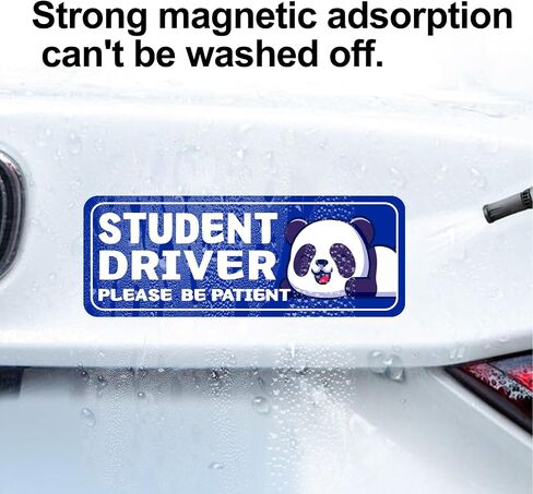 Student Driver Please Be Patient Car Magnet, Blue Panda Series Cute Picture, Patient with Reflective Magnetic Bumper Sticker Set Detachable, Novice Safety Signs.Set of 3 in Kuwait