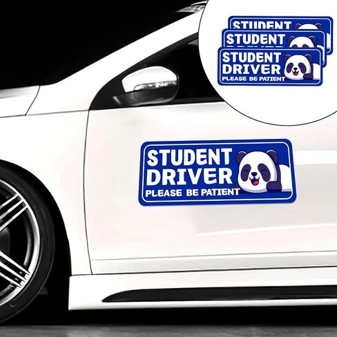 Student Driver Please Be Patient Car Magnet, Blue Panda Series Cute Picture, Patient with Reflective Magnetic Bumper Sticker Set Detachable, Novice Safety Signs.Set of 3 in Kuwait