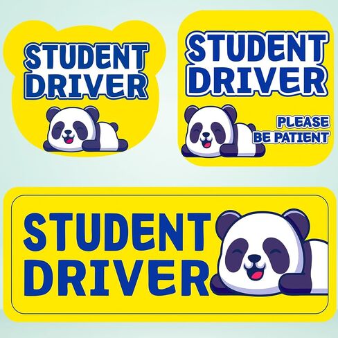 Student Driver Please Be Patient Car Magnet, Blue Panda Series Cute Picture, Patient with Reflective Magnetic Bumper Sticker Set Detachable, Novice Safety Signs.Set of 3 in Kuwait