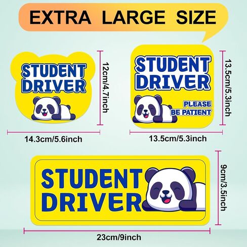 Student Driver Please Be Patient Car Magnet, Blue Panda Series Cute Picture, Patient with Reflective Magnetic Bumper Sticker Set Detachable, Novice Safety Signs.Set of 3 in Kuwait