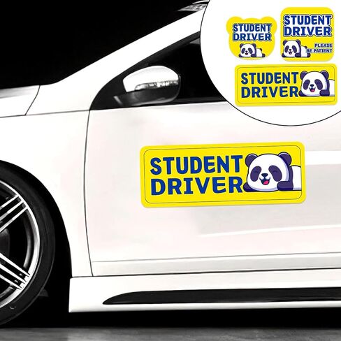 Student Driver Please Be Patient Car Magnet, Blue Panda Series Cute Picture, Patient with Reflective Magnetic Bumper Sticker Set Detachable, Novice Safety Signs.Set of 3 in Kuwait