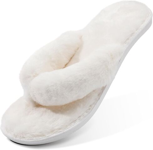 Women's Fuzzy Flip Flops, Cozy Lightweight Thong Sandals for Women, Anti-Skid Indoor Outdoor Shoes in Saudi Arabia