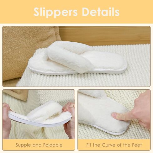 Women's Fuzzy Flip Flops, Cozy Lightweight Thong Sandals for Women, Anti-Skid Indoor Outdoor Shoes in Saudi Arabia