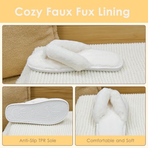 Women's Fuzzy Flip Flops, Cozy Lightweight Thong Sandals for Women, Anti-Skid Indoor Outdoor Shoes in Saudi Arabia
