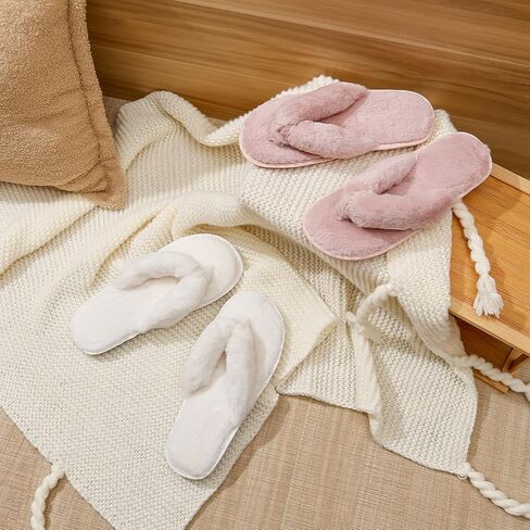Women's Fuzzy Flip Flops, Cozy Lightweight Thong Sandals for Women, Anti-Skid Indoor Outdoor Shoes in Saudi Arabia