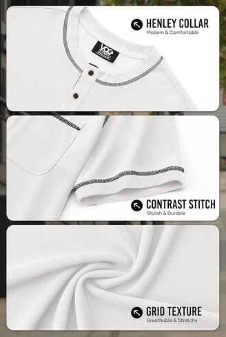 Mens Henley Shirts Casual Waffle Stretch Summer T-Shirt with Pocket (S-XXL) in Saudi Arabia