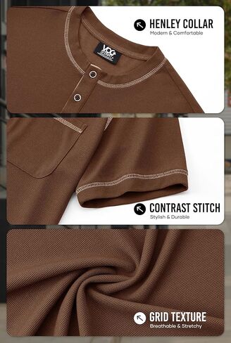 Mens Henley Shirts Casual Waffle Stretch Summer T-Shirt with Pocket (S-XXL) in Kuwait
