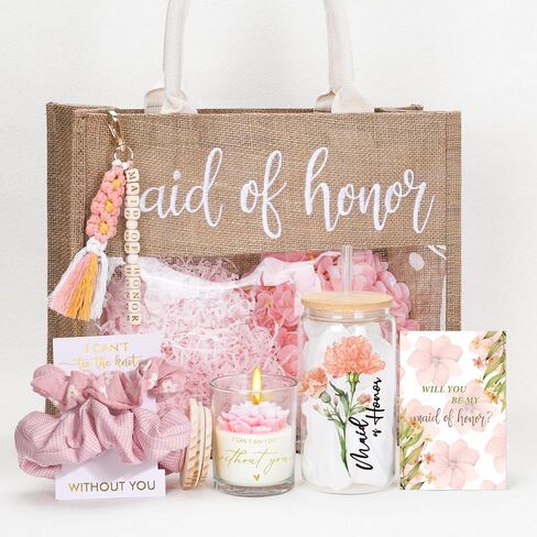 Maid of Honor Proposal Gifts Bag,Will You Be My Maid of Honor Tote Bag Glass Cup Proposal Gifts for Wedding Day in Saudi Arabia