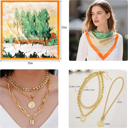 GERVAISE Women Pirate Accessories 35" Square Head Scarf Bandana Layered Gold Necklaces in Saudi Arabia