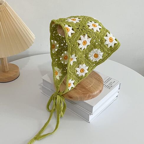 Crochet Hair Bandana Head Kerchief Daisy Knitted Hair Scarf Headband Headwrap for Women Y2k Aesthetic Accessories in Saudi Arabia