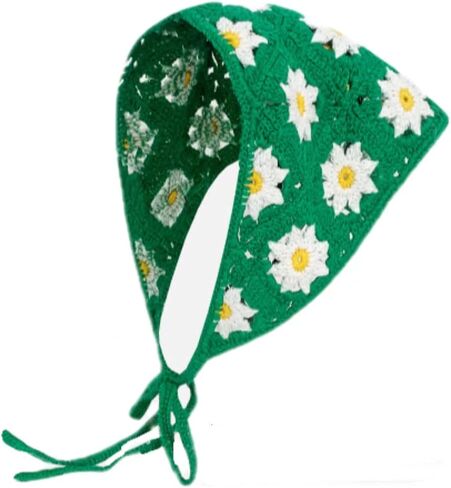 Crochet Hair Bandana Head Kerchief Daisy Knitted Hair Scarf Headband Headwrap for Women Y2k Aesthetic Accessories in Saudi Arabia