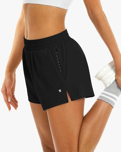 Stelle Women's 3.5" High Waisted Running Shorts Quick-Dry Gym Shorts Workout Athletic Shorts Mesh Liner with Zipper Pockets in Saudi Arabia