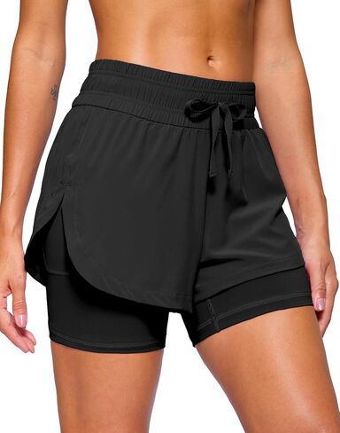 Soothfeel Women's 2 في 1 شورتات شورتات 5 "شورت رياضي عالي الخصر تمرين التنس الرياضي مع الجيب البطانة in Saudi Arabia
