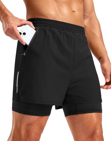 Pudolla Men's 7 "شورت مع جيوب سحاب سريعة 2 في 1 شورت صالة الألعاب الرياضية مع بطانة لتدريب اليوغا التنس in Kuwait