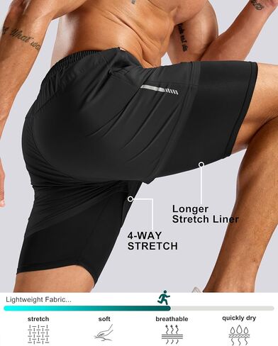 Pudolla Men's 7 "شورت مع جيوب سحاب سريعة 2 في 1 شورت صالة الألعاب الرياضية مع بطانة لتدريب اليوغا التنس in Kuwait