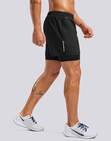 Pudolla Men's 7 "شورت مع جيوب سحاب سريعة 2 في 1 شورت صالة الألعاب الرياضية مع بطانة لتدريب اليوغا التنس in Kuwait
