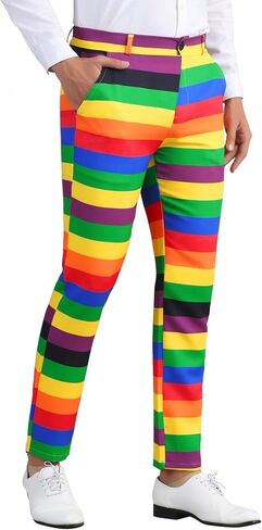 Lars Amadeus Rainbow Dress Pants for Men's Regular Fit Contrast Color Slacks Striped Trousers in Saudi Arabia